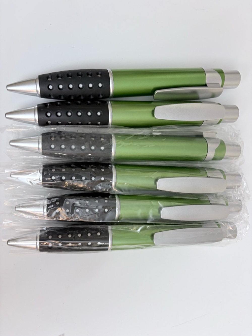 Lot of 6 Jumbo Oversized Ballpoint Pens Green Rubber Grip Retractable